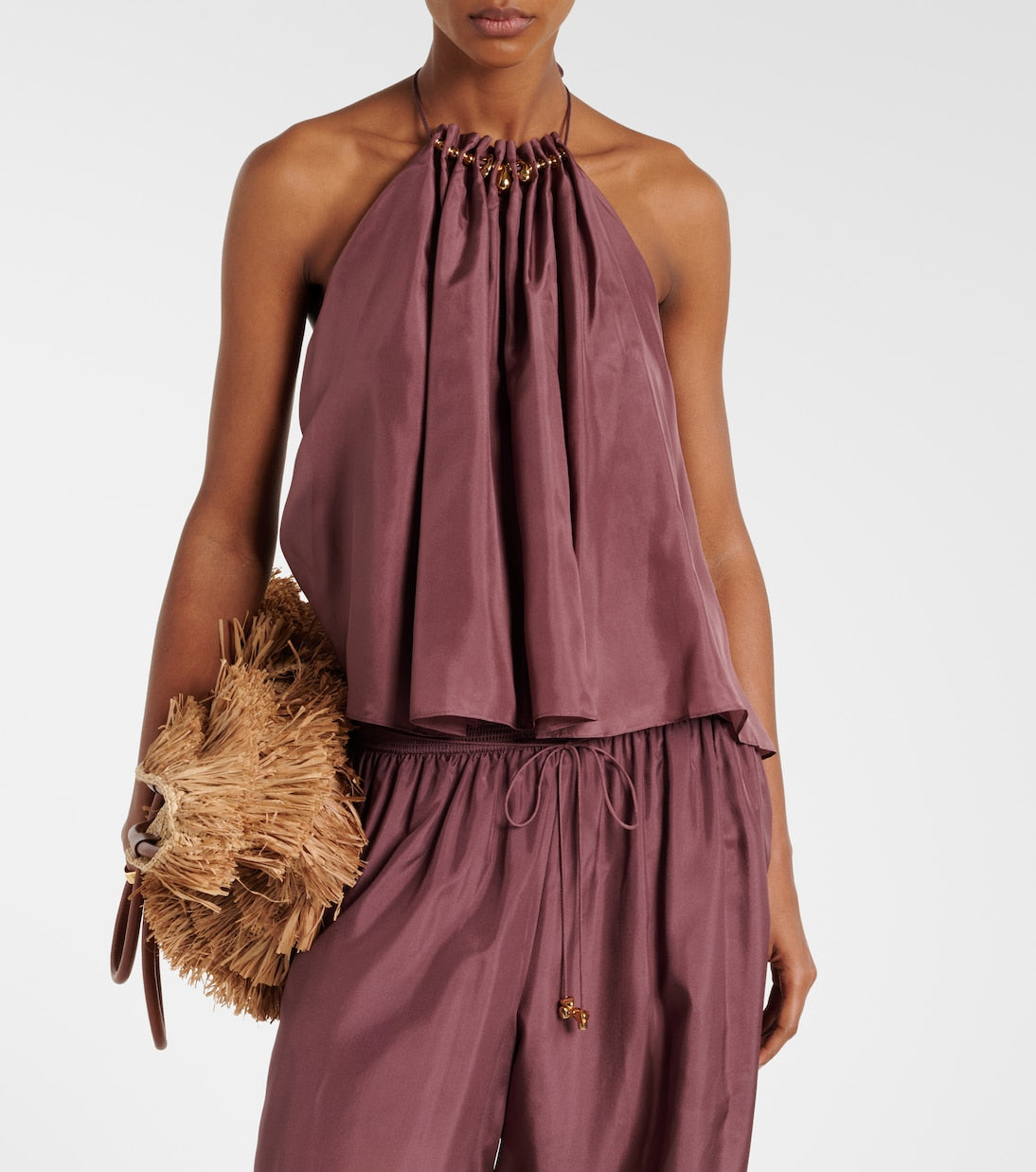 Zimmermann - Aster beaded halterneck silk top