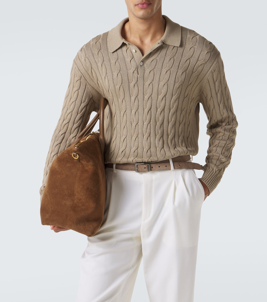 Ralph Lauren Purple Label - Cable-knit cotton and silk polo sweater