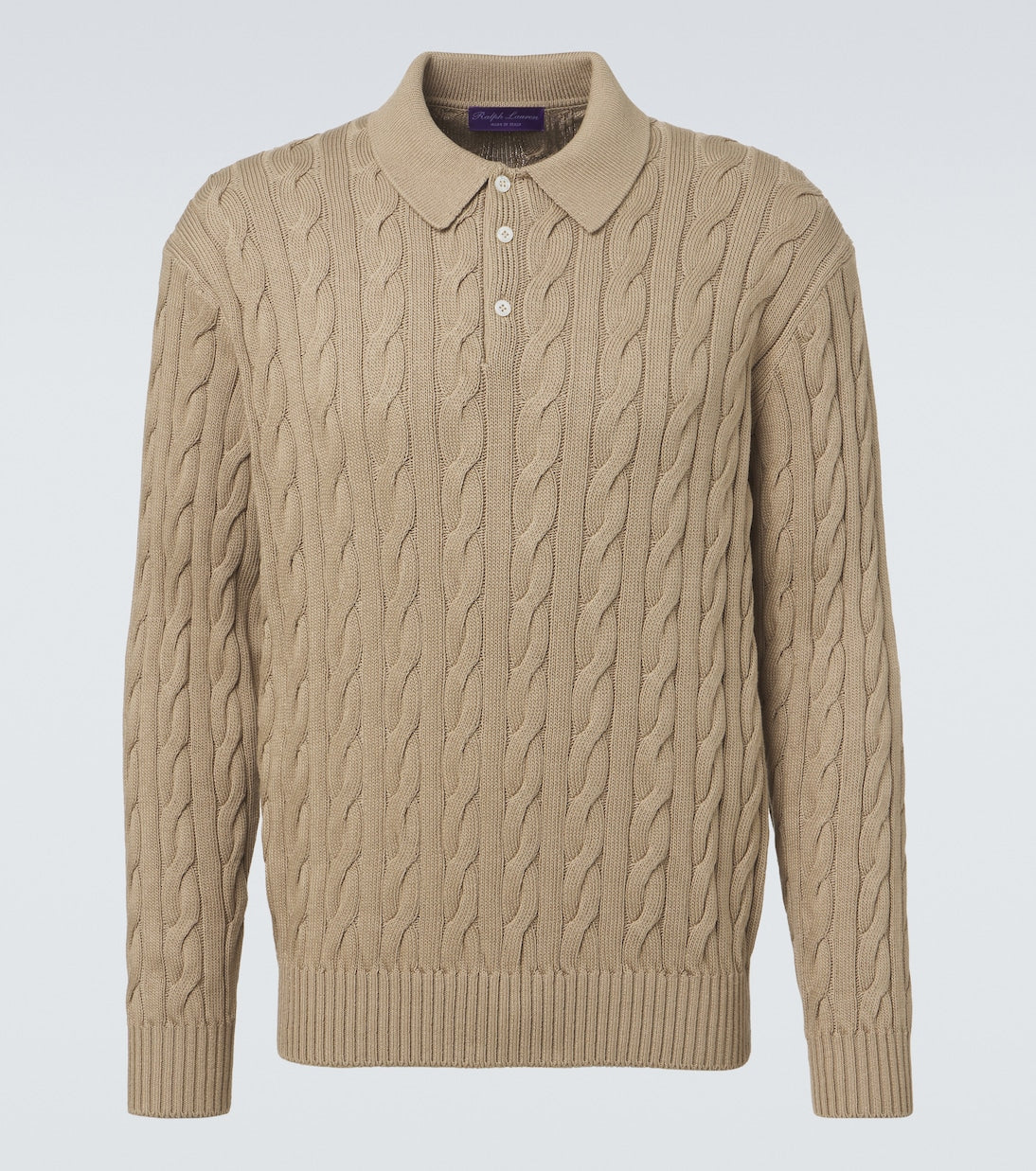 Ralph Lauren Purple Label - Cable-knit cotton and silk polo sweater