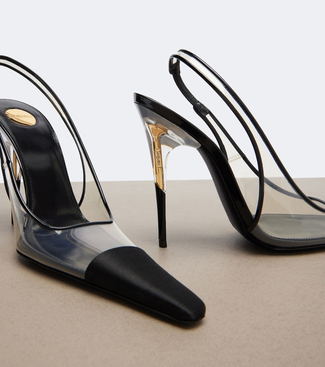 Saint Laurent - Romy TPU and satin slingback pumps