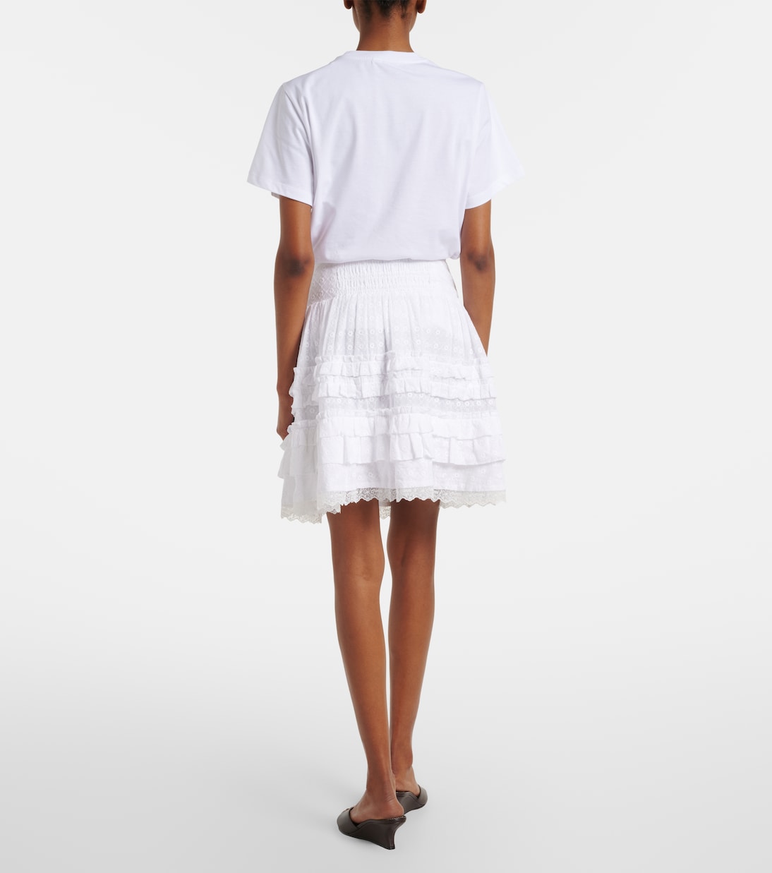 Ganni - Broderie anglaise tiered cotton miniskirt