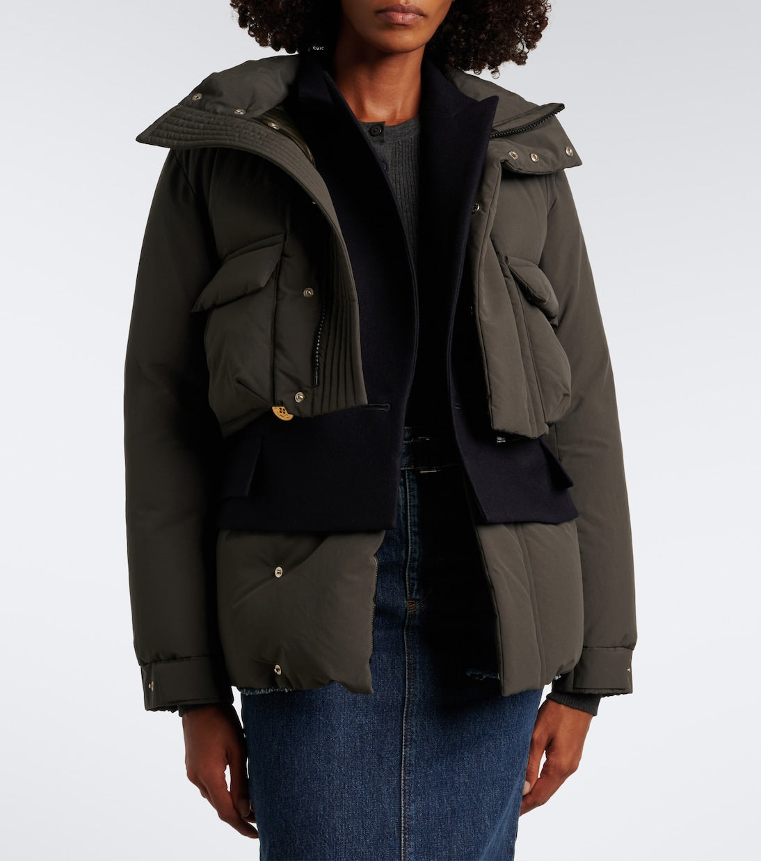 Sacai - Layered wool-trimmed down jacket