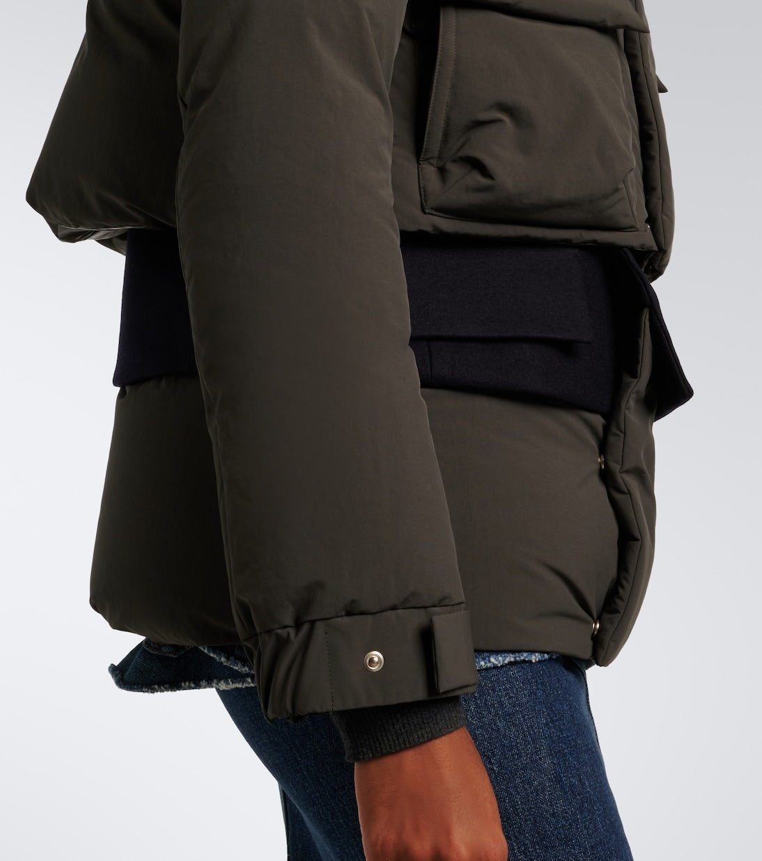 Sacai - Layered wool-trimmed down jacket