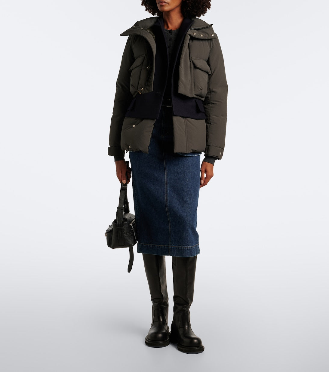 Sacai - Layered wool-trimmed down jacket
