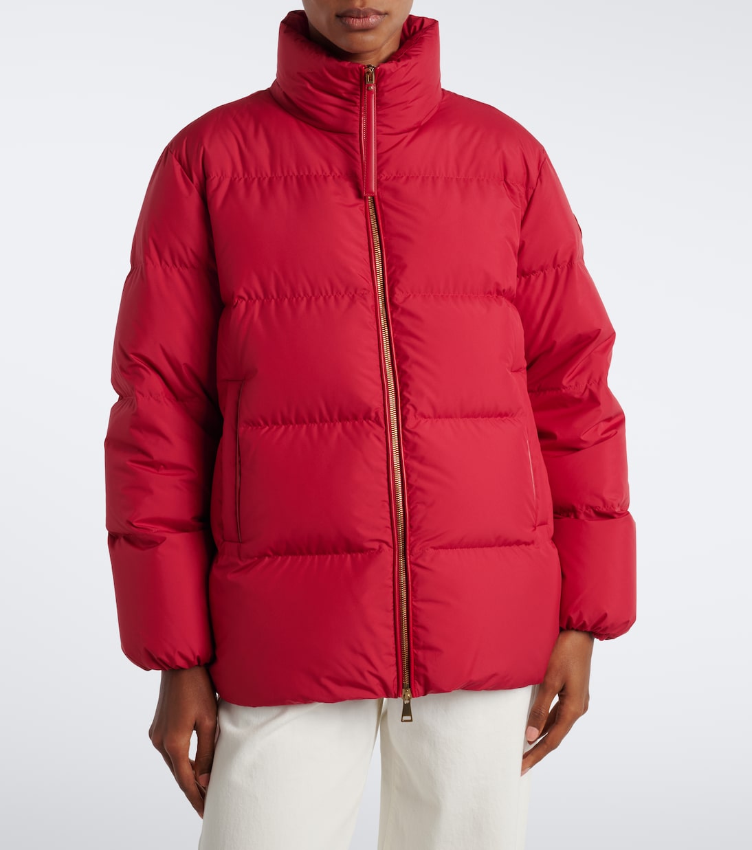Moncler - Leather-trimmed down jacket