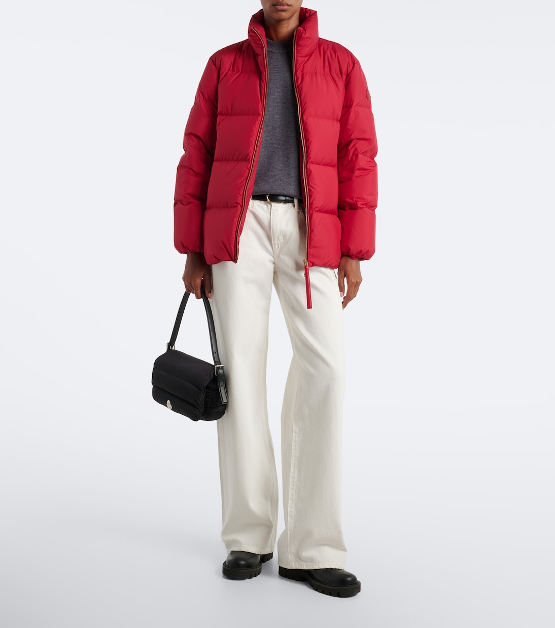 Moncler - Leather-trimmed down jacket