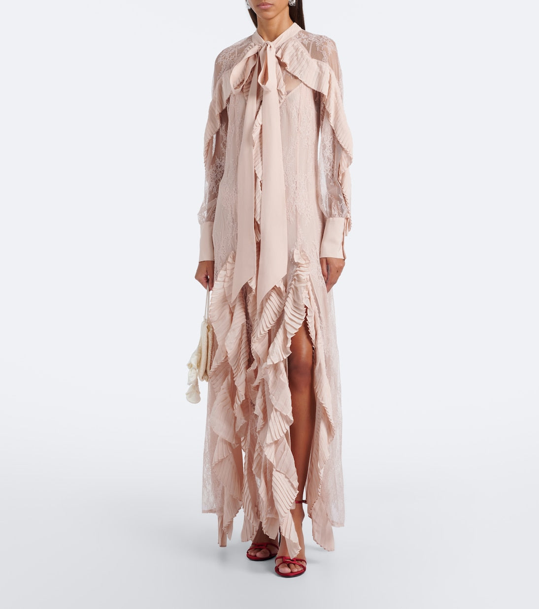 Blumarine - Ruffled tie-neck lace gown