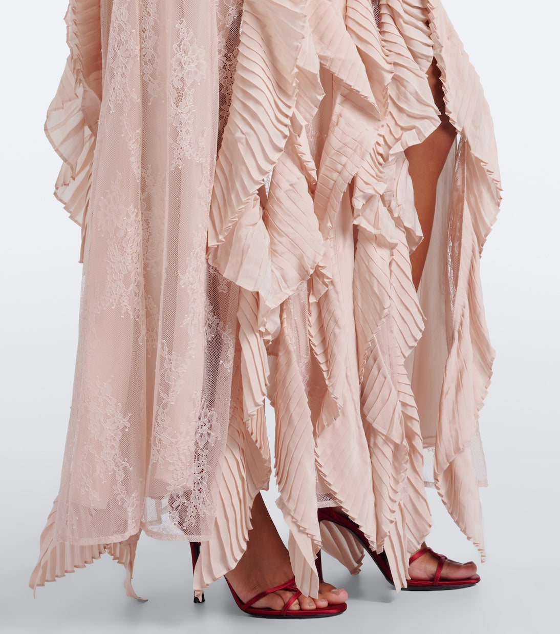 Blumarine - Ruffled tie-neck lace gown