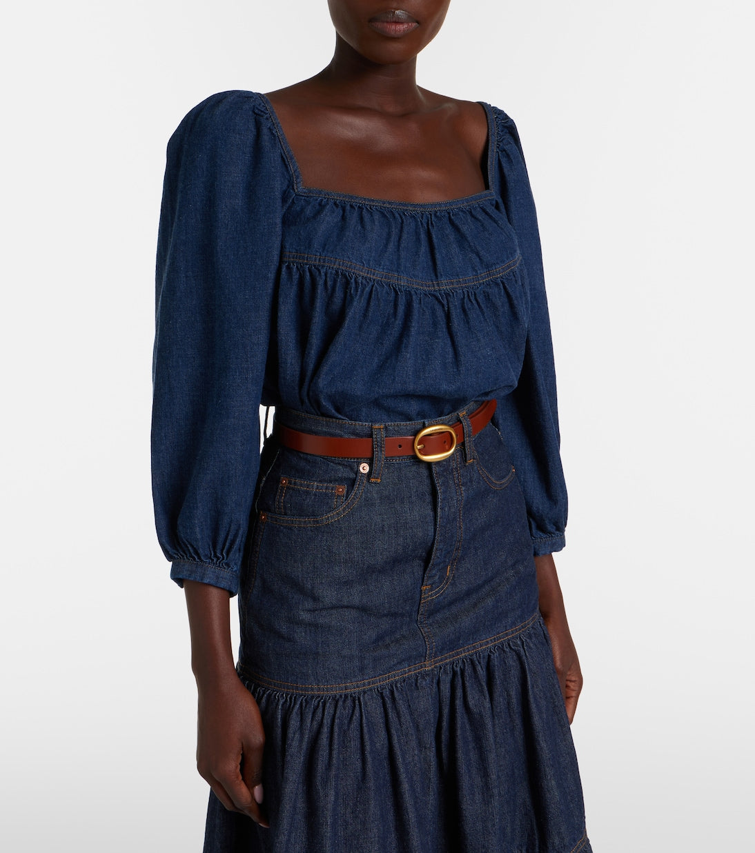 Saint Laurent - Gathered denim blouse