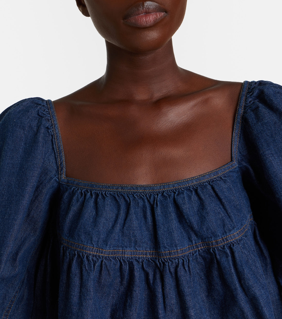 Saint Laurent - Gathered denim blouse