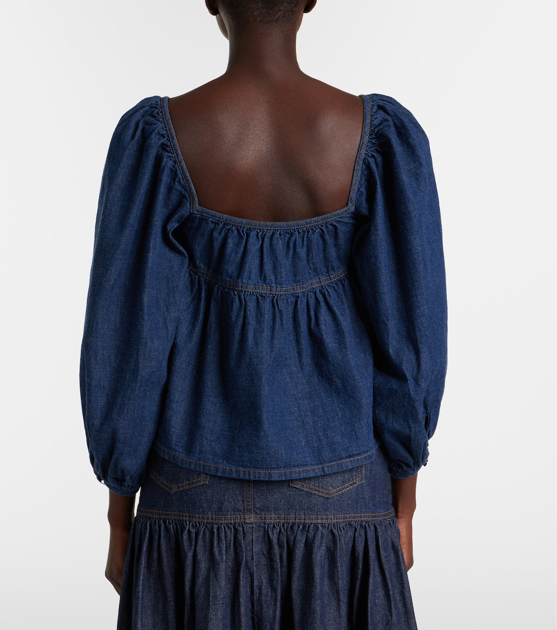 Saint Laurent - Gathered denim blouse