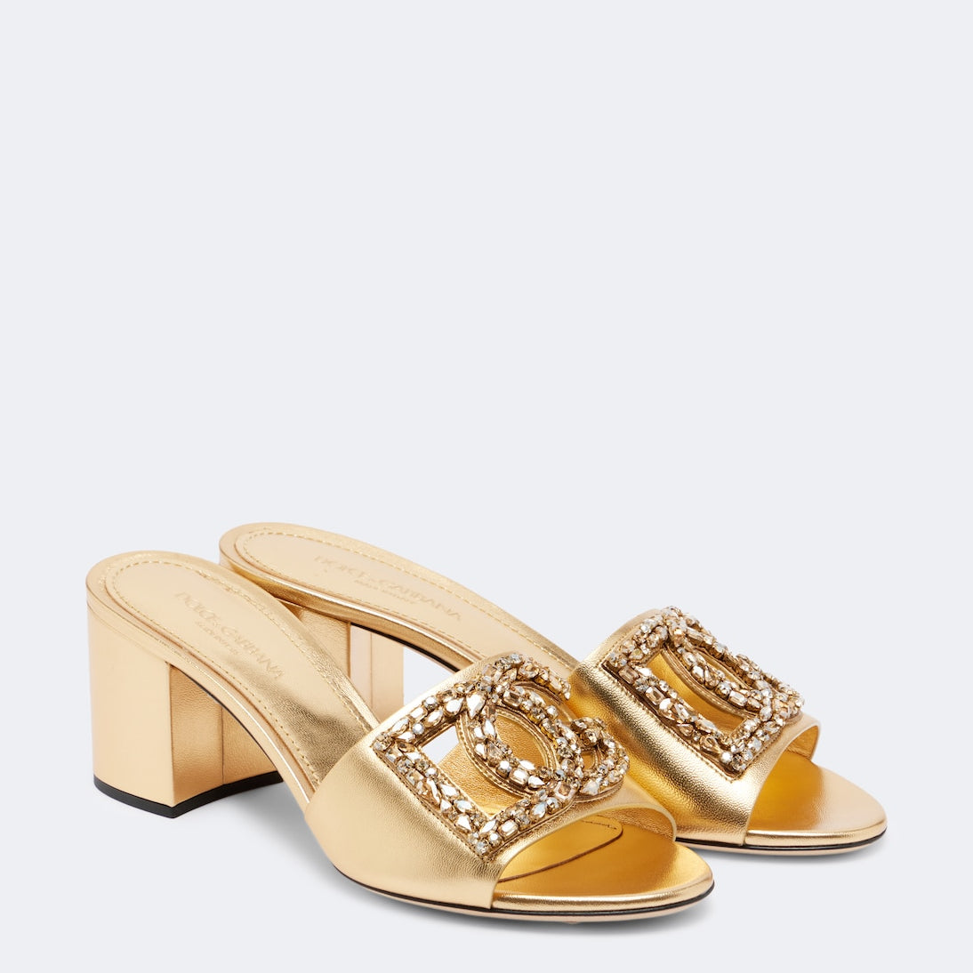 Dolce&Gabbana - DG embellished metallic leather mules