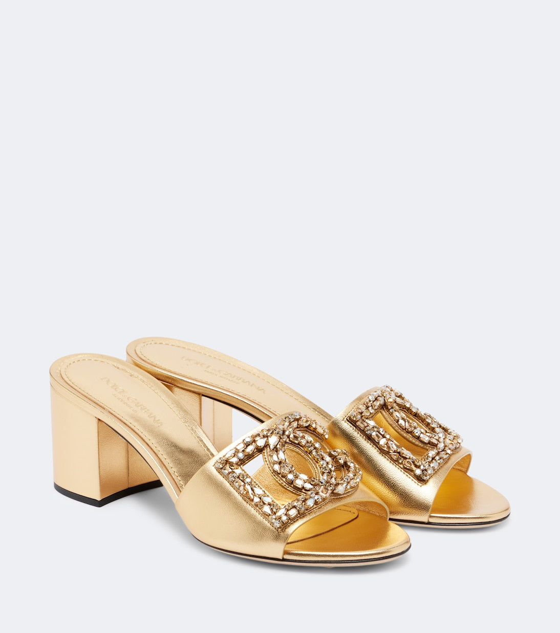 Dolce&Gabbana - DG embellished metallic leather mules