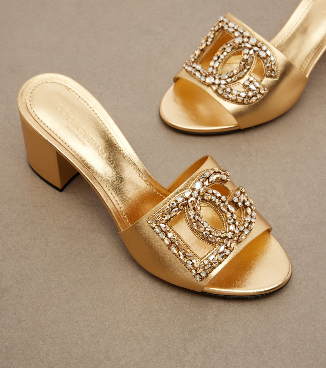 Dolce&Gabbana - DG embellished metallic leather mules