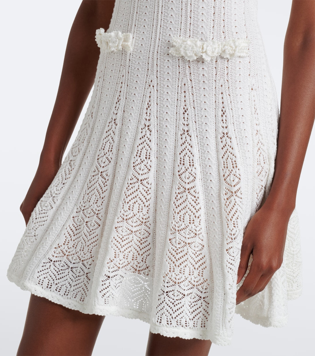 Self-Portrait - Embellished knitted cotton minidress