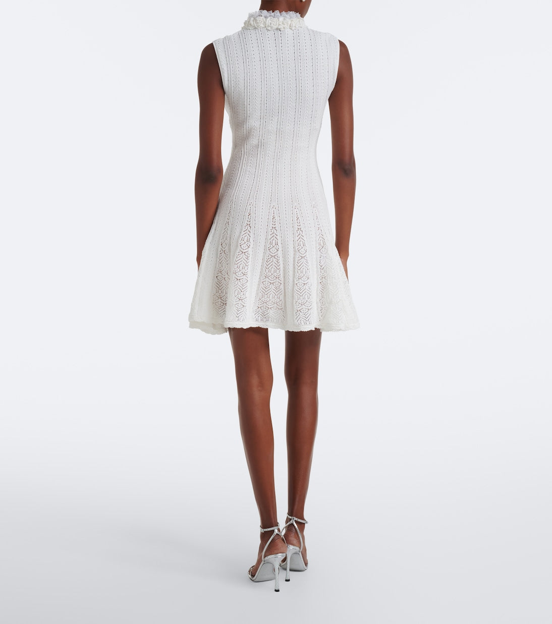 Self-Portrait - Embellished knitted cotton minidress