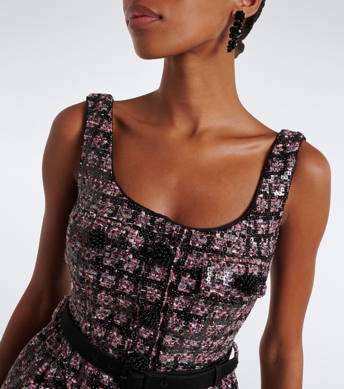 Self-Portrait - Belted embellished tweed minidress