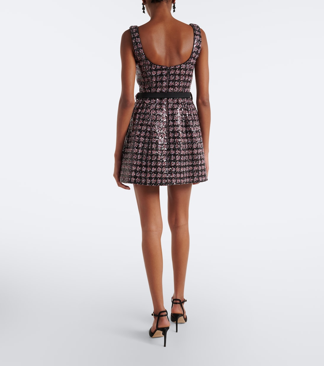 Self-Portrait - Belted embellished tweed minidress