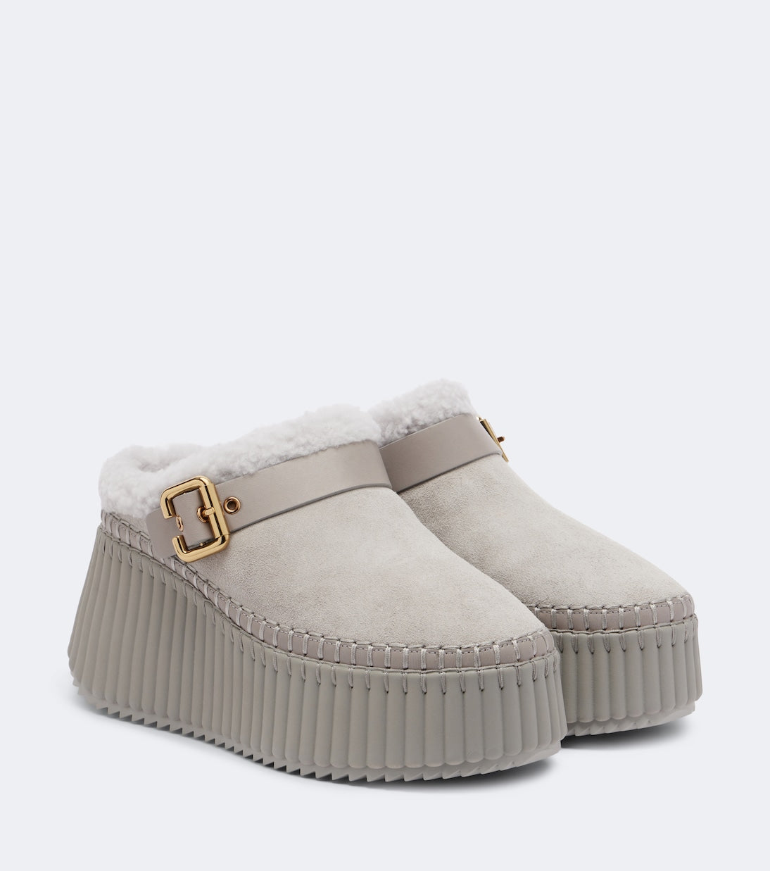 Chloé - Nama shearling-lined suede platform mules
