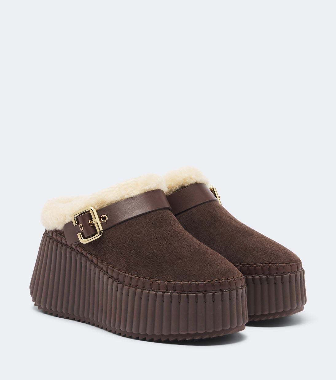 Chloé - Nama shearling-lined suede platform mules