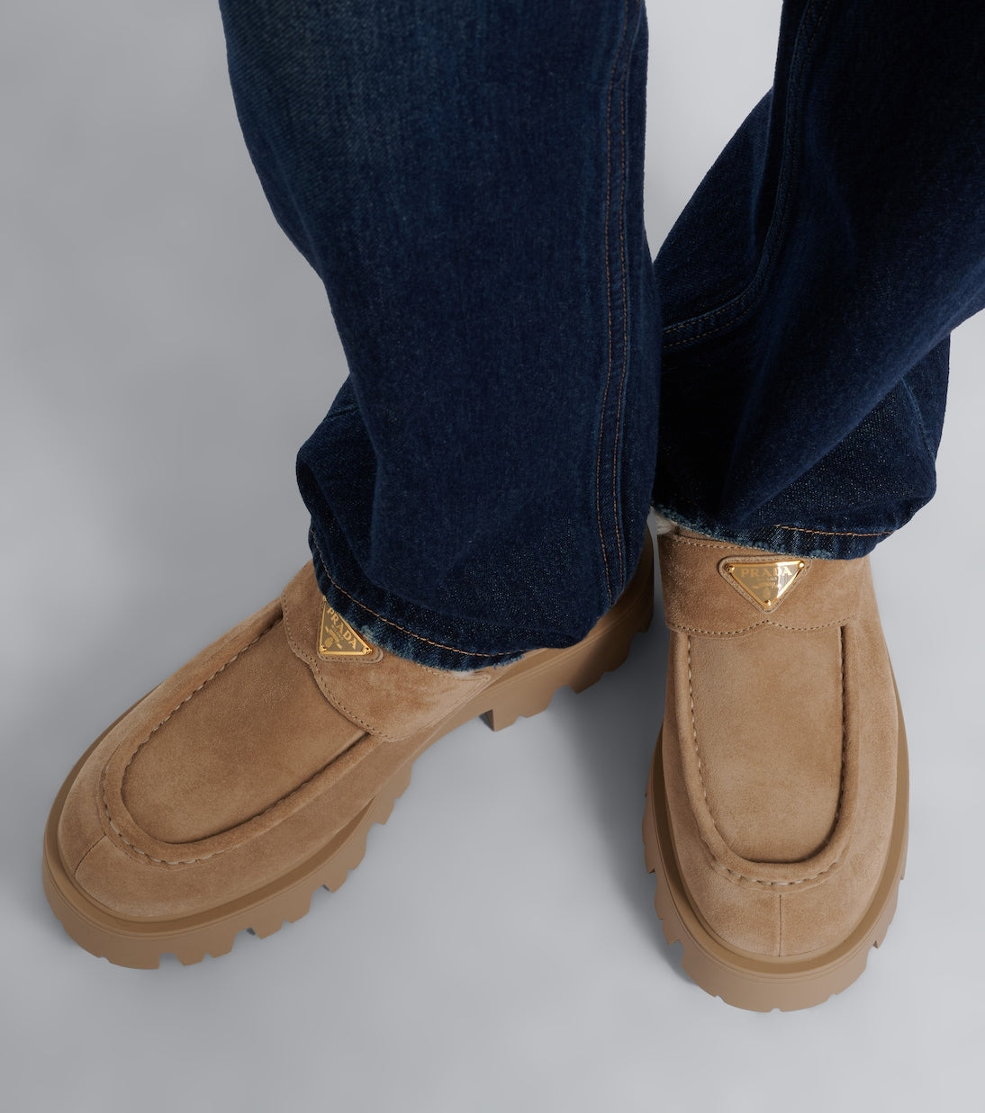 Prada - Shearling-trimmed suede platform ankle boots