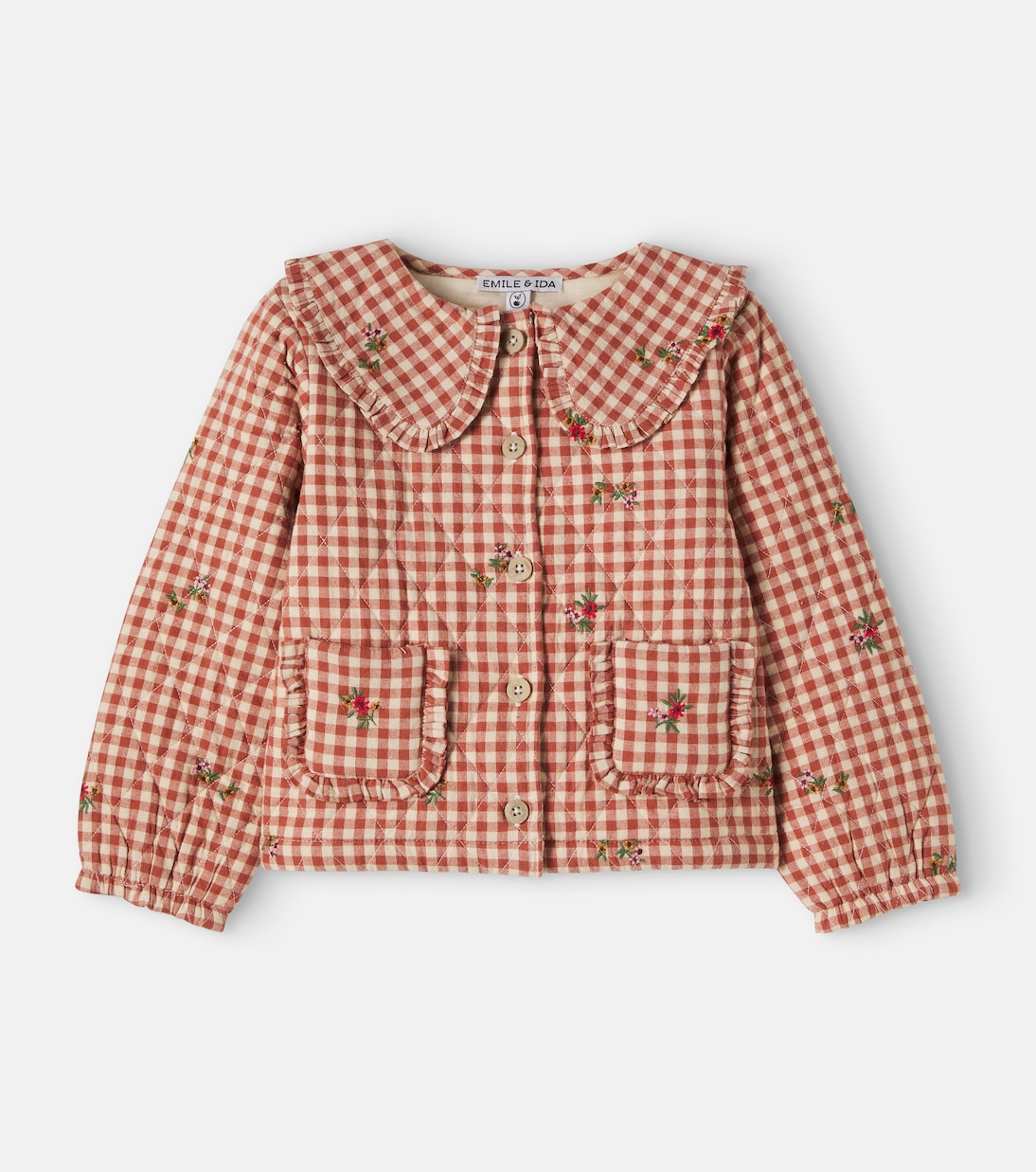 Emile et Ida - Floral embroidered gingham cotton jacket