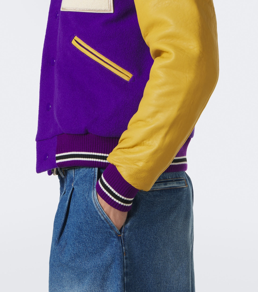 ERL - Leather-trimmed wool-blend bomber jacket