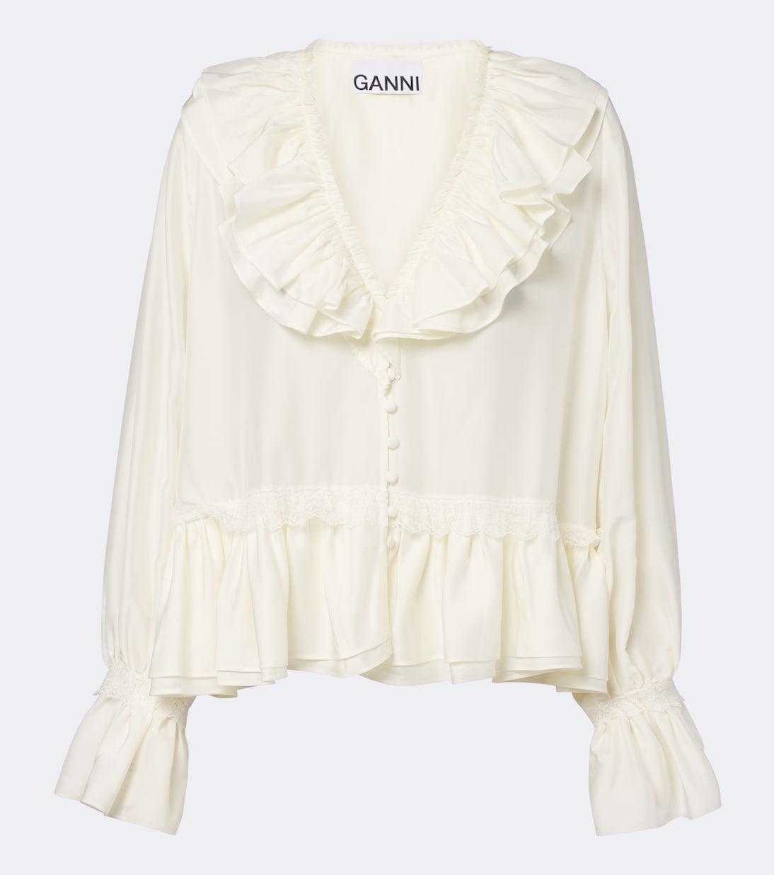 Ganni - Lace-trimmed ruffled blouse