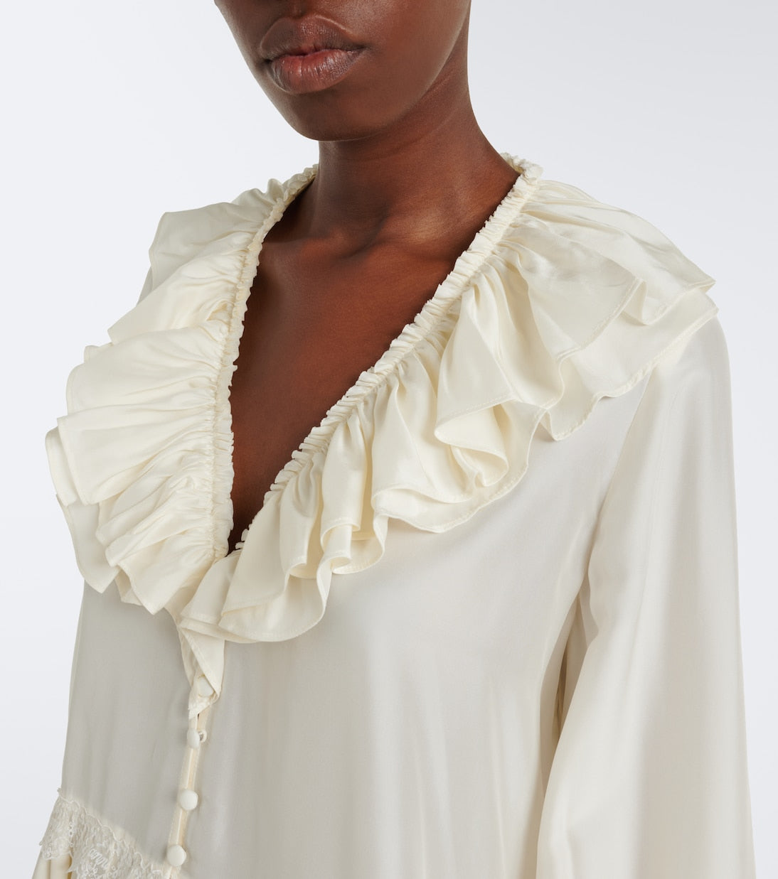Ganni - Lace-trimmed ruffled blouse