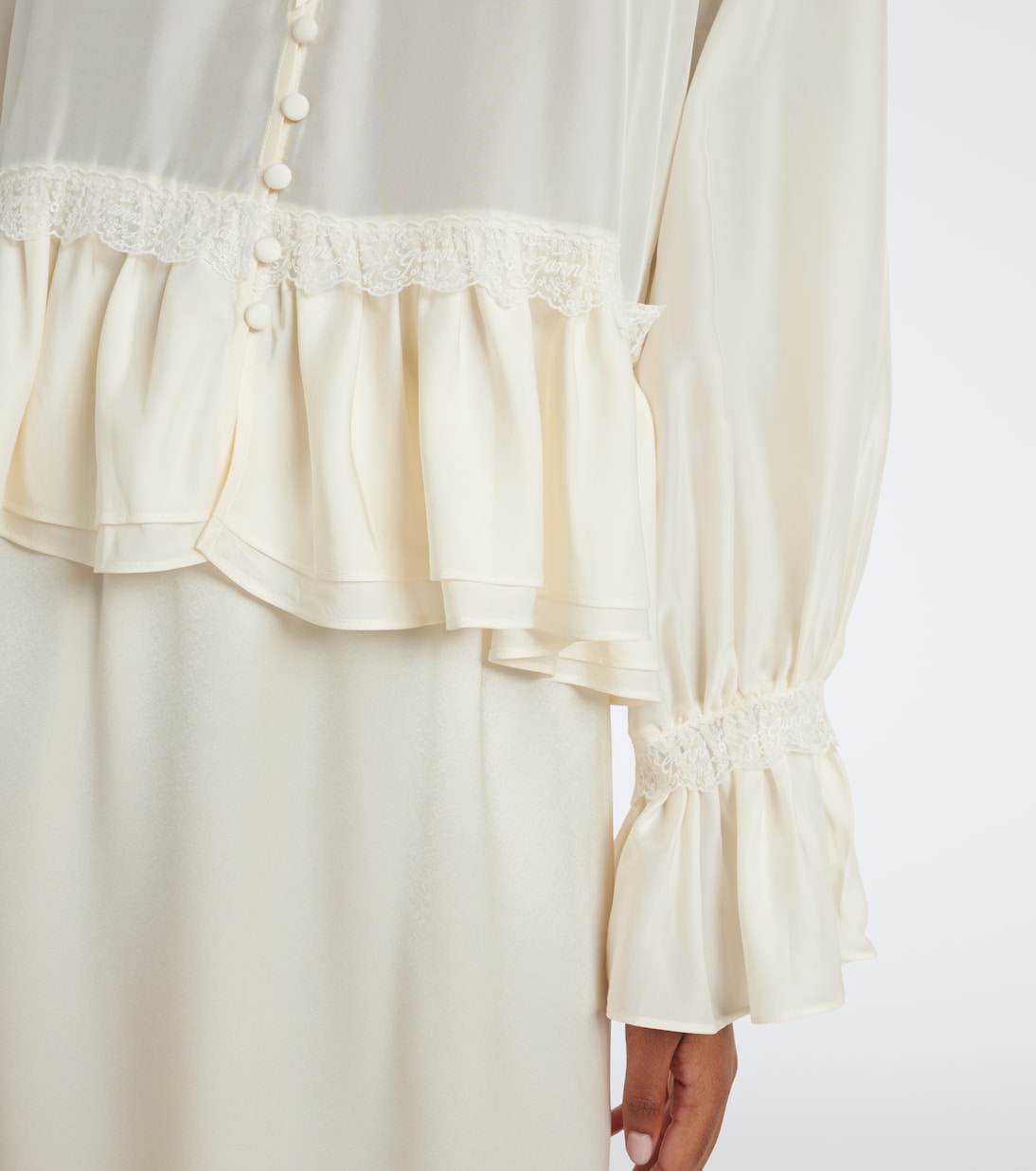 Ganni - Lace-trimmed ruffled blouse