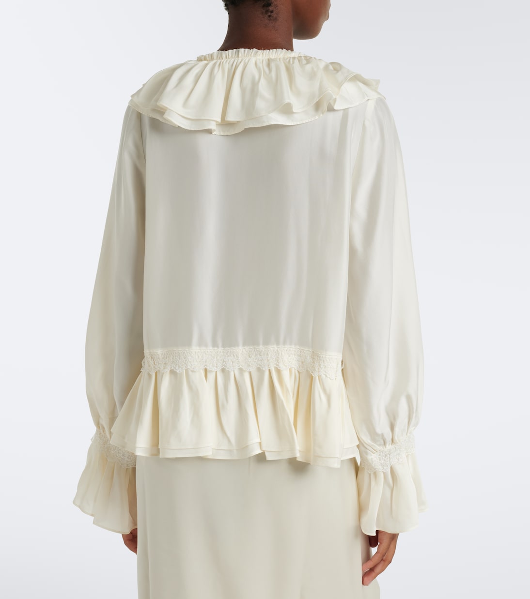 Ganni - Lace-trimmed ruffled blouse