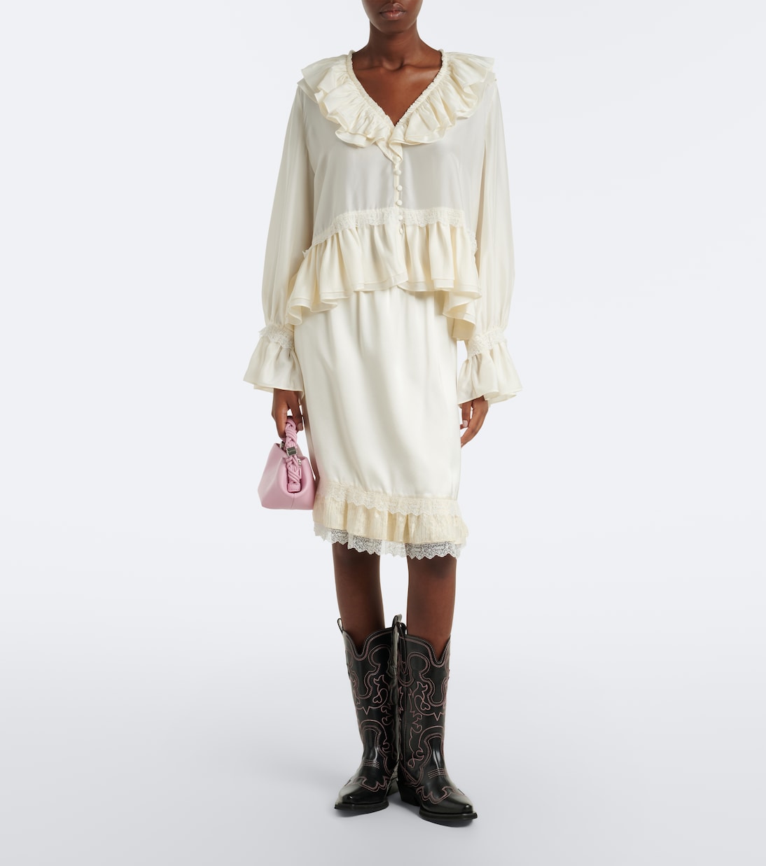 Ganni - Lace-trimmed ruffled blouse