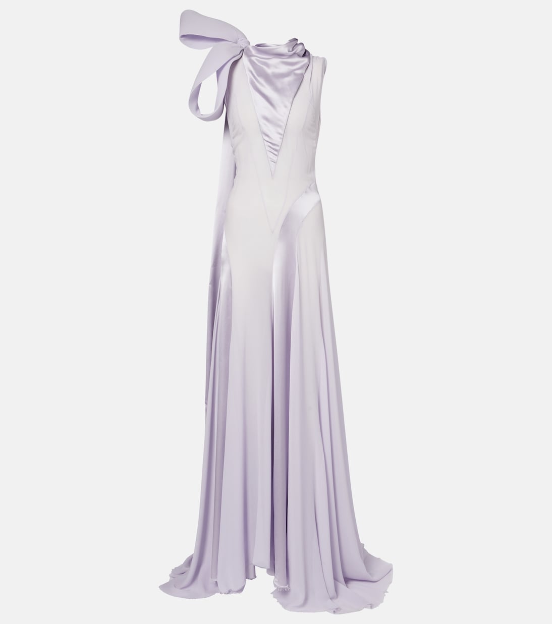 McQueen - Bow-detail satin-paneled silk georgette gown