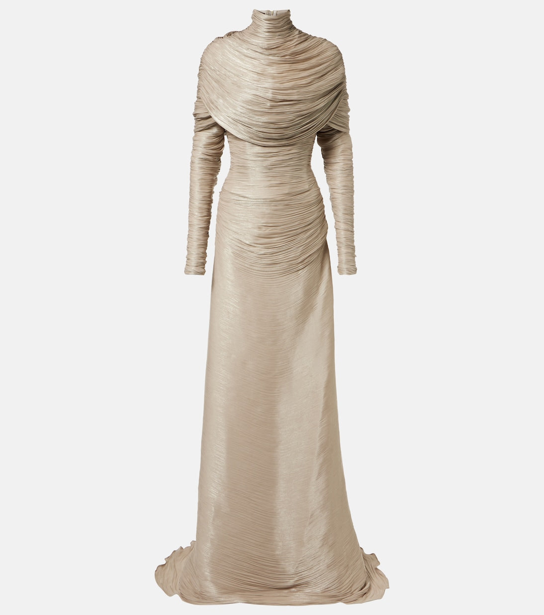Marmar Halim - Pleated taffeta turtleneck gown