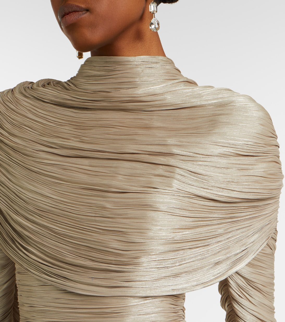 Marmar Halim - Pleated taffeta turtleneck gown