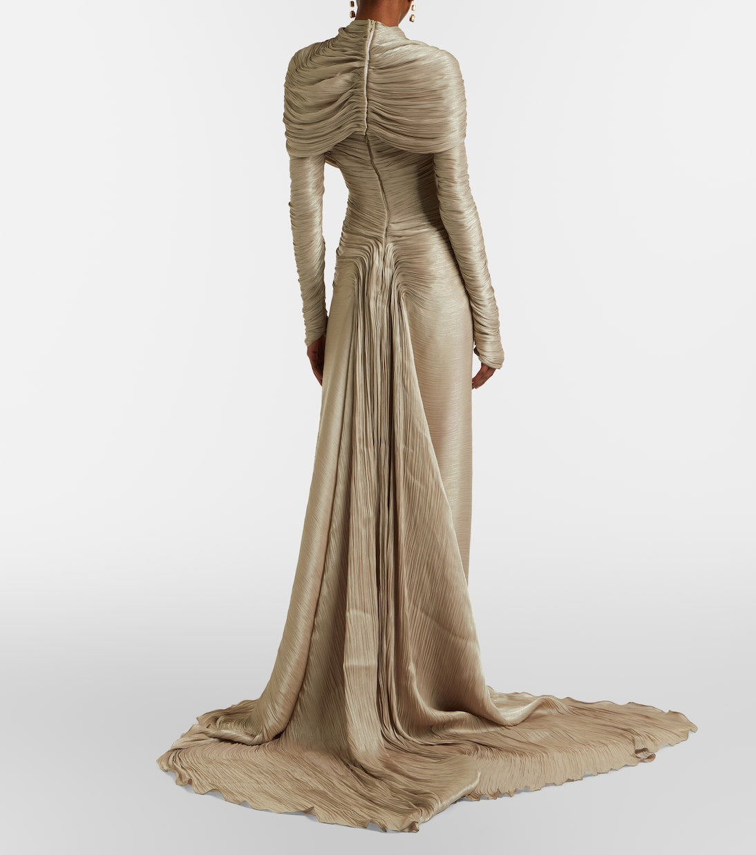 Marmar Halim - Pleated taffeta turtleneck gown