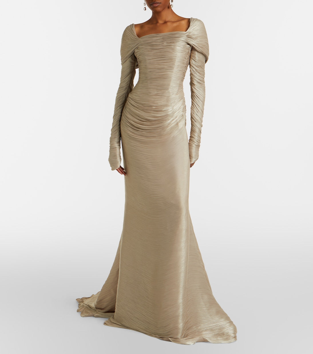 Marmar Halim - Pleated taffeta turtleneck gown