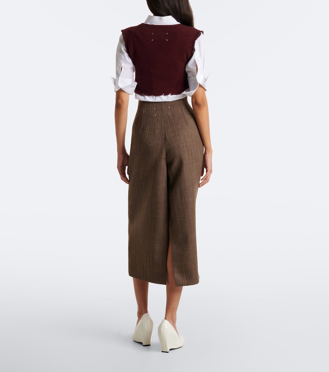 Maison Margiela - Herringbone virgin wool midi skirt