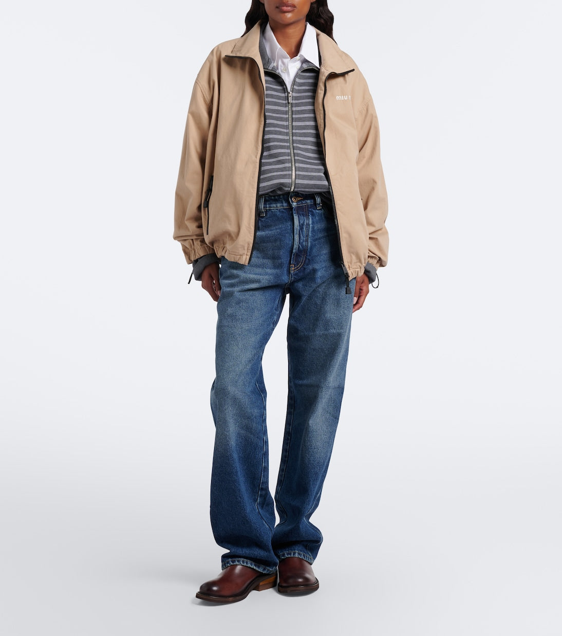 Miu Miu - Striped cotton zip-up sweatshirt