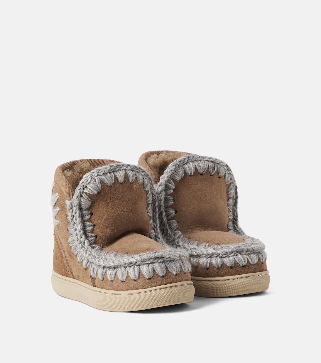 Mou Kids - Embroidered shearling-lined suede boots