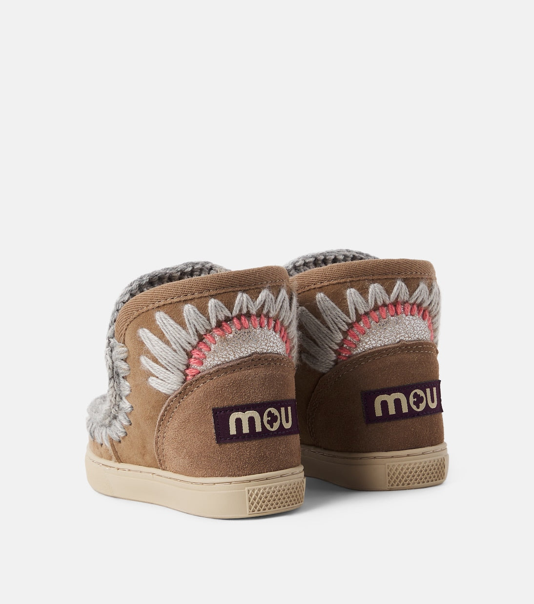 Mou Kids - Embroidered shearling-lined suede boots