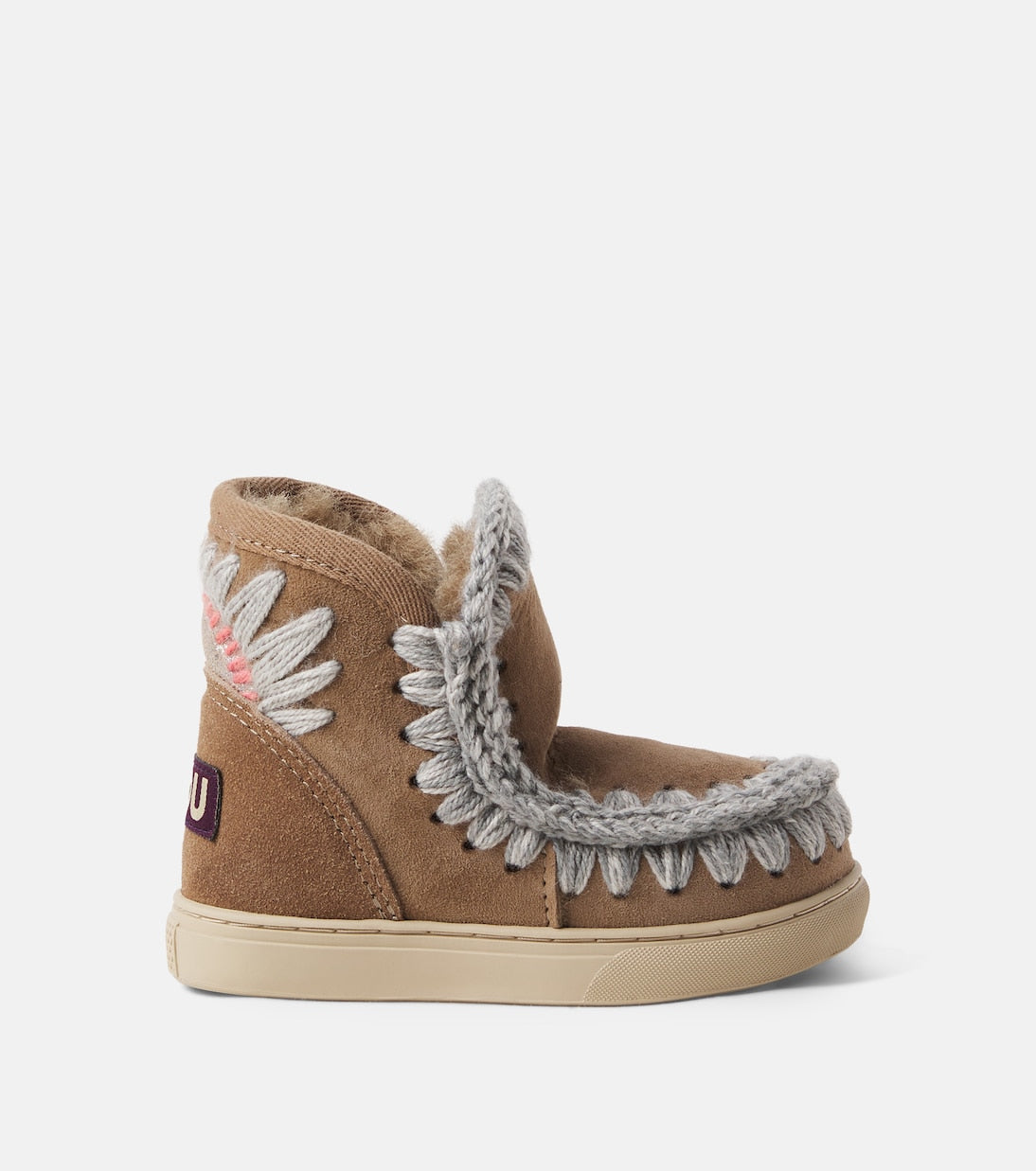Mou Kids - Embroidered shearling-lined suede boots