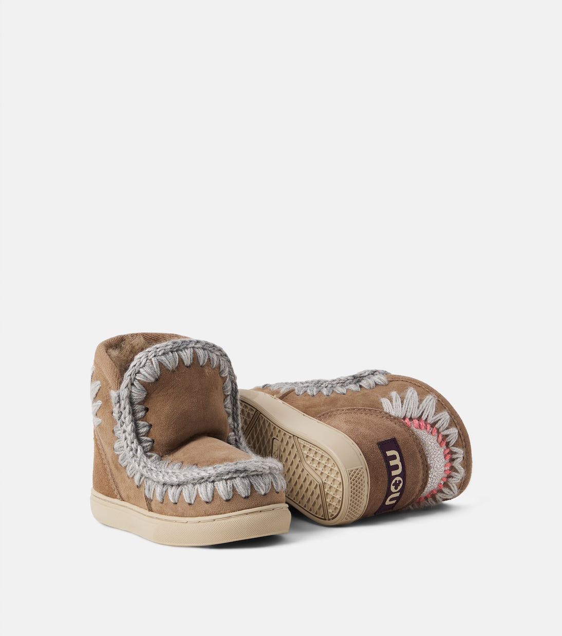 Mou Kids - Embroidered shearling-lined suede boots
