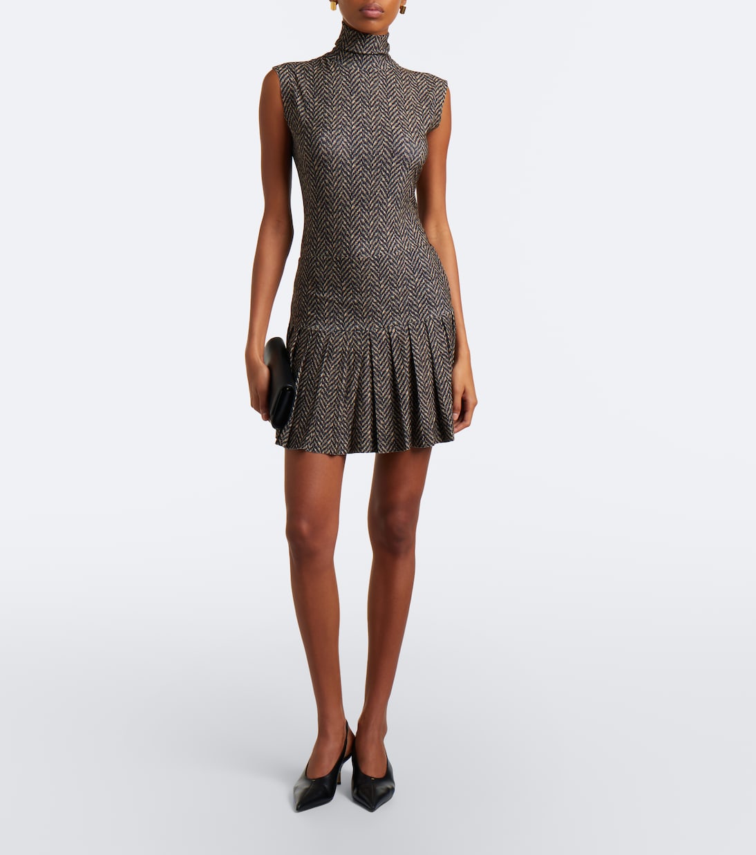 Norma Kamali - Herringbone pleated miniskirt