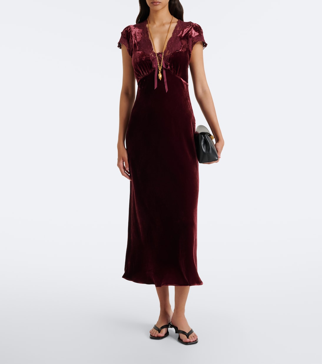 Rixo - Amari lace-trimmed velvet midi dress