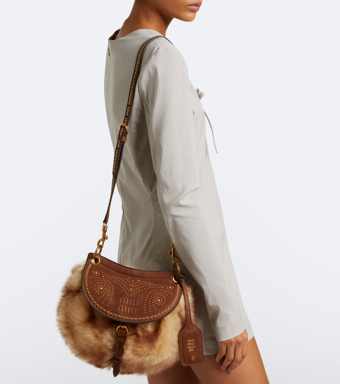 Miu Miu - Rendez-vous studded shearling tote bag
