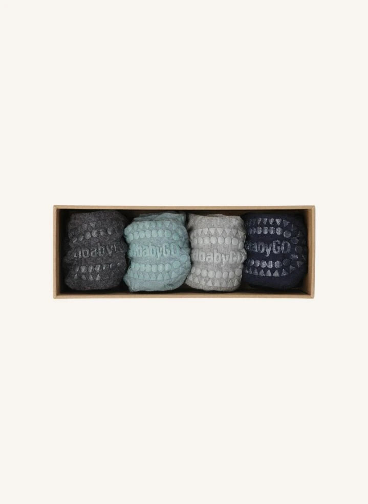 GOBABYGO - Combo Box 4 Non-slip Bamboo Socks | Blue