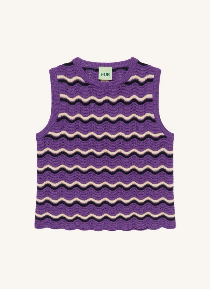 FUB - Merino Wool Pointelle Top with Waves Pattern | Purple