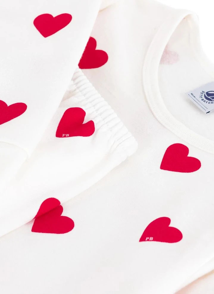 Petit Bateau - Fleece Pyjamas Hearts | Ecru