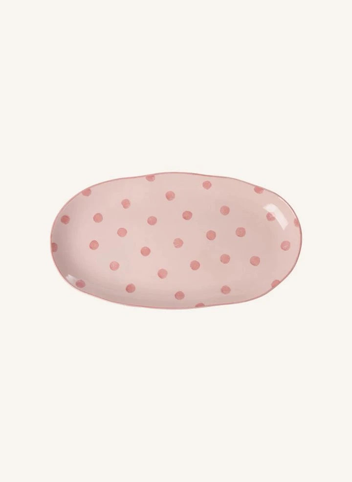 Rice - Ceramic Plate with Polka Dots | Coral